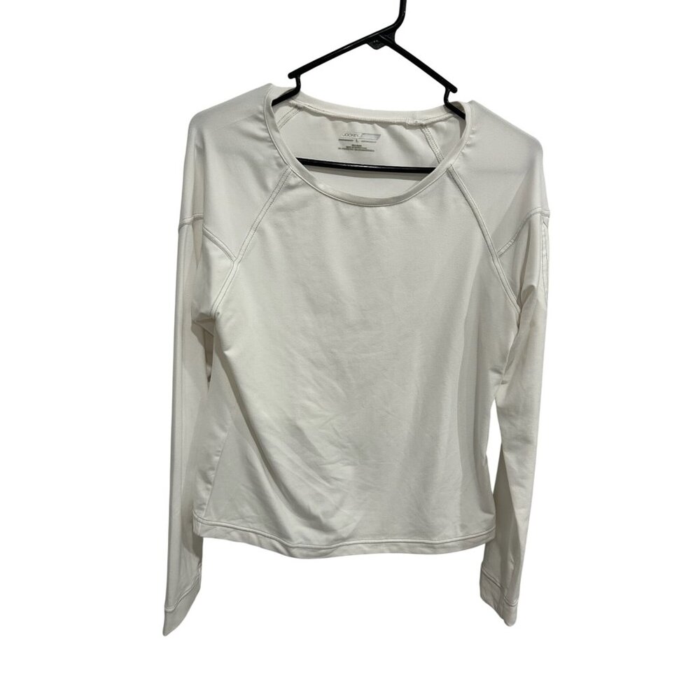 Jockey Sport Womens White Raglan Long Sleeve Top Size Large Athleisure Gorpcore